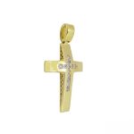 Χρυσός λουστρέ σταυρός Κ14 διακοσμημένος με λευκά ζιργκόν