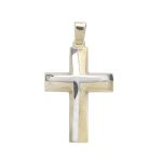 Δίχρωμος χρυσός Σταυρός Κ14 σαγρέ διακοσμημένος με λευκό ένθετο