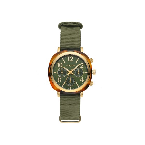 Γυναικείο ρολόι VOGUE COLETTE 2020614941 με καφέ ταρταρούγα και βαθύ πράσινο nato λουρί