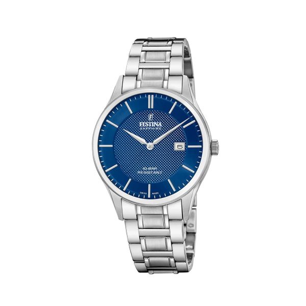 Ρολόι Festina F20067/4 ελβετικό με λευκό μπρασελέ και μπλε καντράν