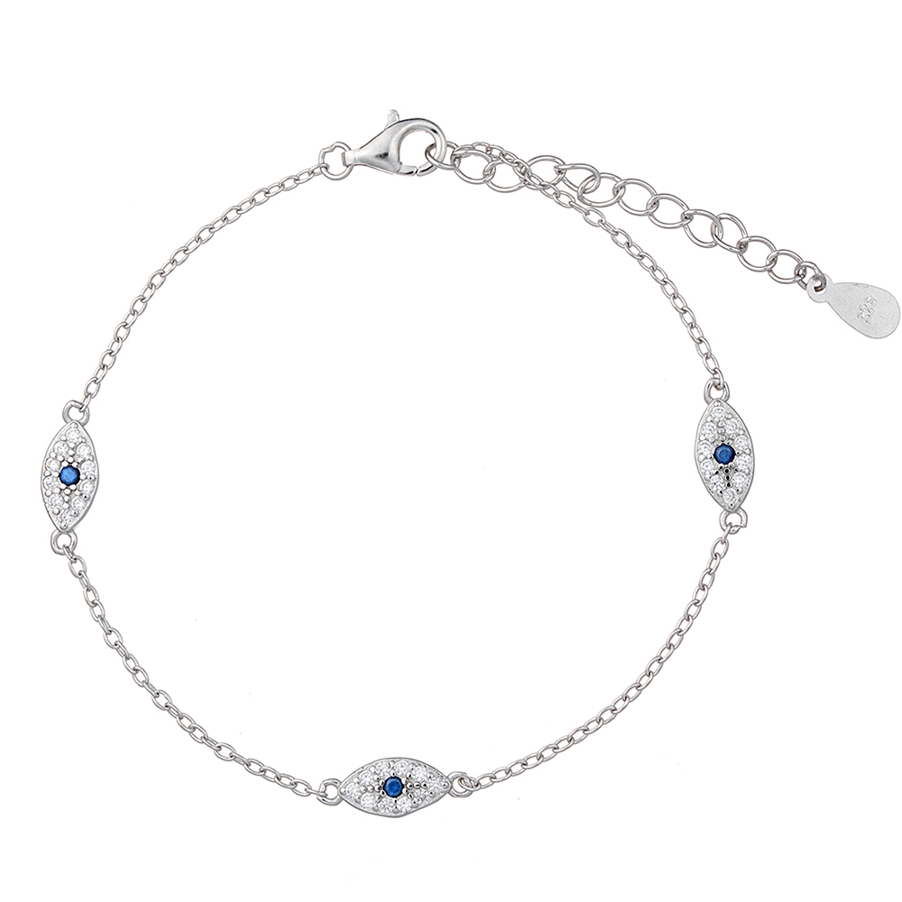 Ασημένιο βραχιόλι διακοσμημένο με τρία ματάκια