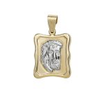 Δίχρωμο κρεμαστό με τον Ιησού από χρυσό 9Κ ανάγλυφο σε σχήμα παραλληλόγραμμο