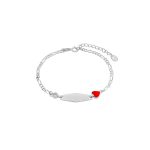 Ασημένιο βραχιόλι - ταυτότητα Marea με κόκκινη καρδούλα και λευκό ζιργκόν