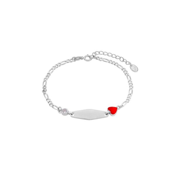 Ασημένιο βραχιόλι - ταυτότητα Marea με κόκκινη καρδούλα και λευκό ζιργκόν