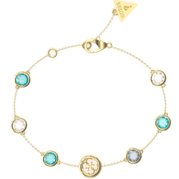 GUESS STEEL PETRA JUBB05099JWYGAQL Βραχιόλι Χρυσό Με Σχέδιο Και Γαλάζιες Πέτρες
