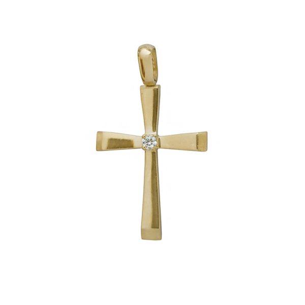 Χρυσός λουστρέ σταυρός Κ14 διακοσμημένος με λευκό ζιργκόν