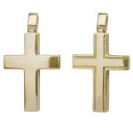 Χρυσός Σταυρός Κ14 απλός λουστρέ, τετράγωνος, διπλής όψης