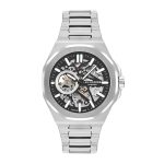 Ανδρικό αυτόματο ρολόι Lee Cooper LC07977.350 με ασημί μπρασελέ και μαύρο καντράν