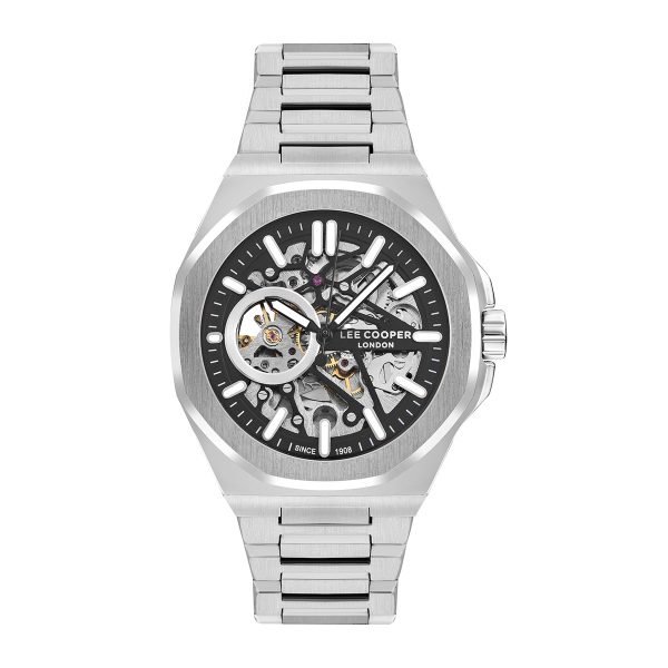 Ανδρικό αυτόματο ρολόι Lee Cooper LC07977.350 με ασημί μπρασελέ και μαύρο καντράν