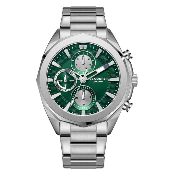 Ανδρικό ρολόι Lee Cooper LC08005.370 με ασημί μπρασελέ και πράσινο καντράν
