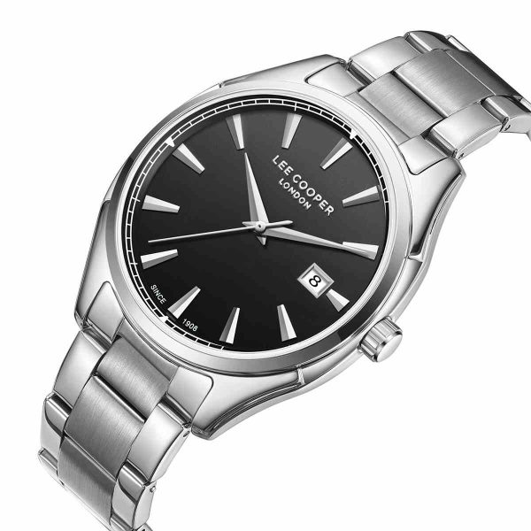Ανδρικό ρολόι Lee Cooper LC08007.350 με ασημί μπρασελέ και μαύρο καντράν