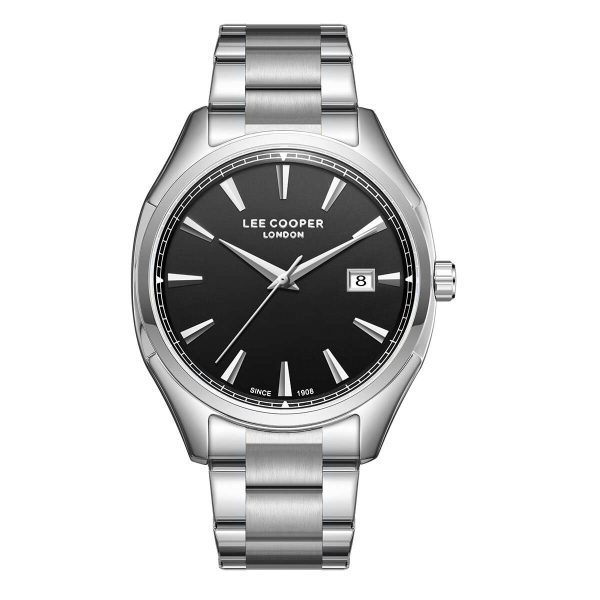 Ανδρικό ρολόι Lee Cooper LC08007.350 με ασημί μπρασελέ και μαύρο καντράν