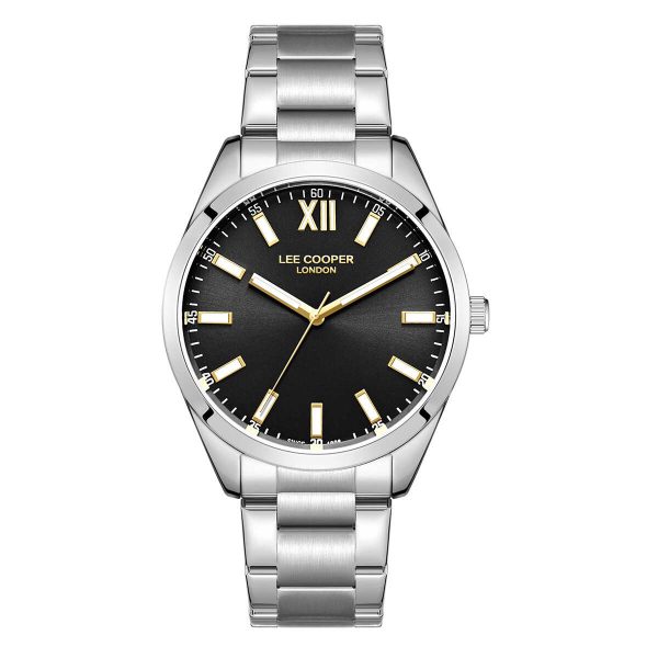 Ανδρικό ρολόι Lee Cooper LC08015.350 με ασημί μπρασελέ και μαύρο καντράν