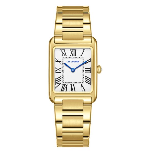 Γυναικείο ρολόι Lee Cooper LC08083.130 με χρυσό μπρασελέ και λευκό καντράν