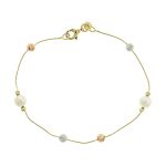 Χρυσό βραχιόλι Κ14 διακοσμημένο με διαμανταρισμένες μπίλιες και μαργαριτάρια
