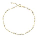 Χρυσό βραχιόλι Κ14 διακοσμημένο με διαμανταρισμένες μπίλιες και μαργαριτάρια