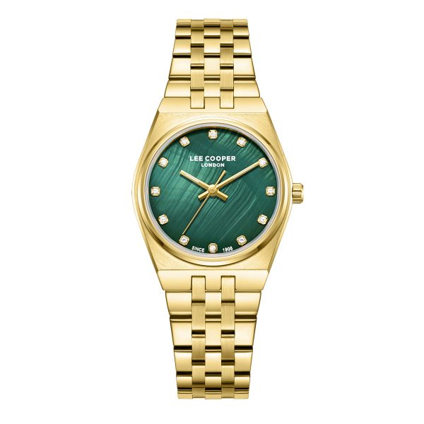 Γυναικείο ρολόι Lee Cooper LC08204.170 με χρυσό μπρασελέ και πράσινο καντράν