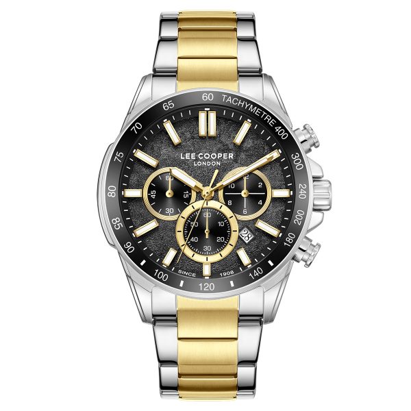 Ανδρικό ρολόι Lee Cooper LC08240.250 με δίχρωμο μπρασελέ και μαύρο καντράν