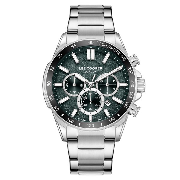 Ανδρικό ρολόι Lee Cooper LC08240.370 με ασημί μπρασελέ και μαύρο καντράν