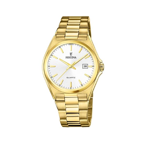 Ρολόι Festina F20555/2 από ανοξείδωτο ατσάλι σε χρυσό χρώμα και λευκό καντράν