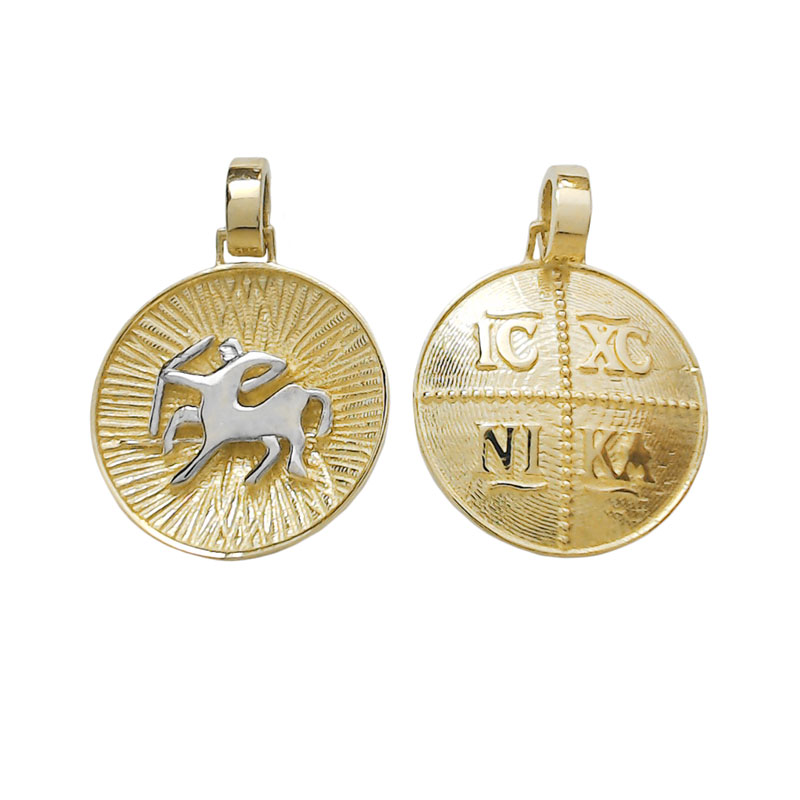 Χρυσό Κ14 ζώδιο τοξότης, διπλής όψης, δίχρωμο