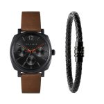 Ρολόι ανδρικό Ted Baker BKGFW2221 Caine Urban δερμάτινο λουράκι και μαύρο καντράν