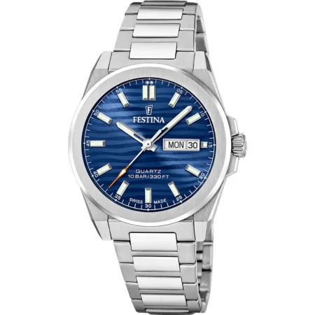 Ρολόι Festina F20073/3 ελβετικό με λευκό μπρασελέ και μπλε καντράν