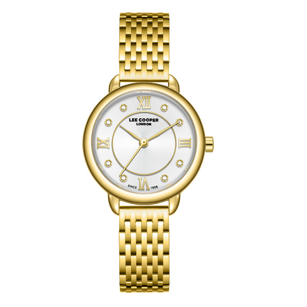 Γυναικείο ρολόι Lee Cooper LC08287.130 με χρυσό μπρασελέ και ασημί καντράν