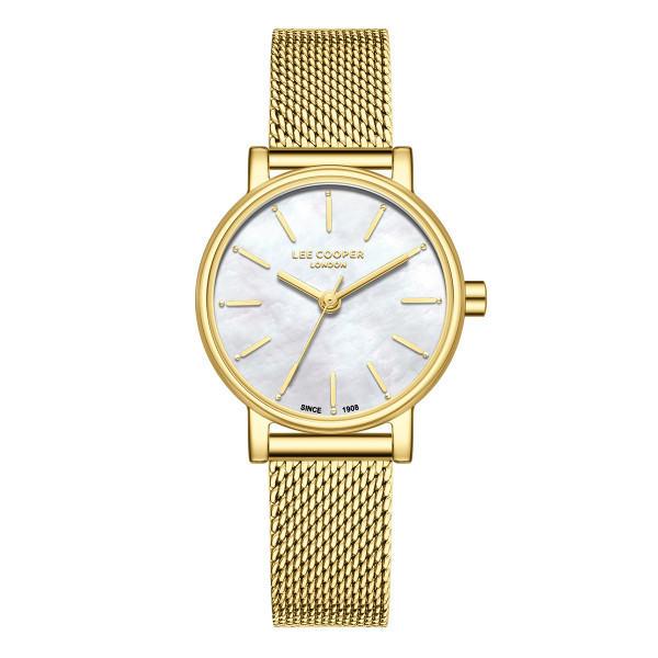 Γυναικείο ρολόι Lee Cooper LC08292.120 με χρυσό μπρασελέ και λευκό φίλντισι καντράν