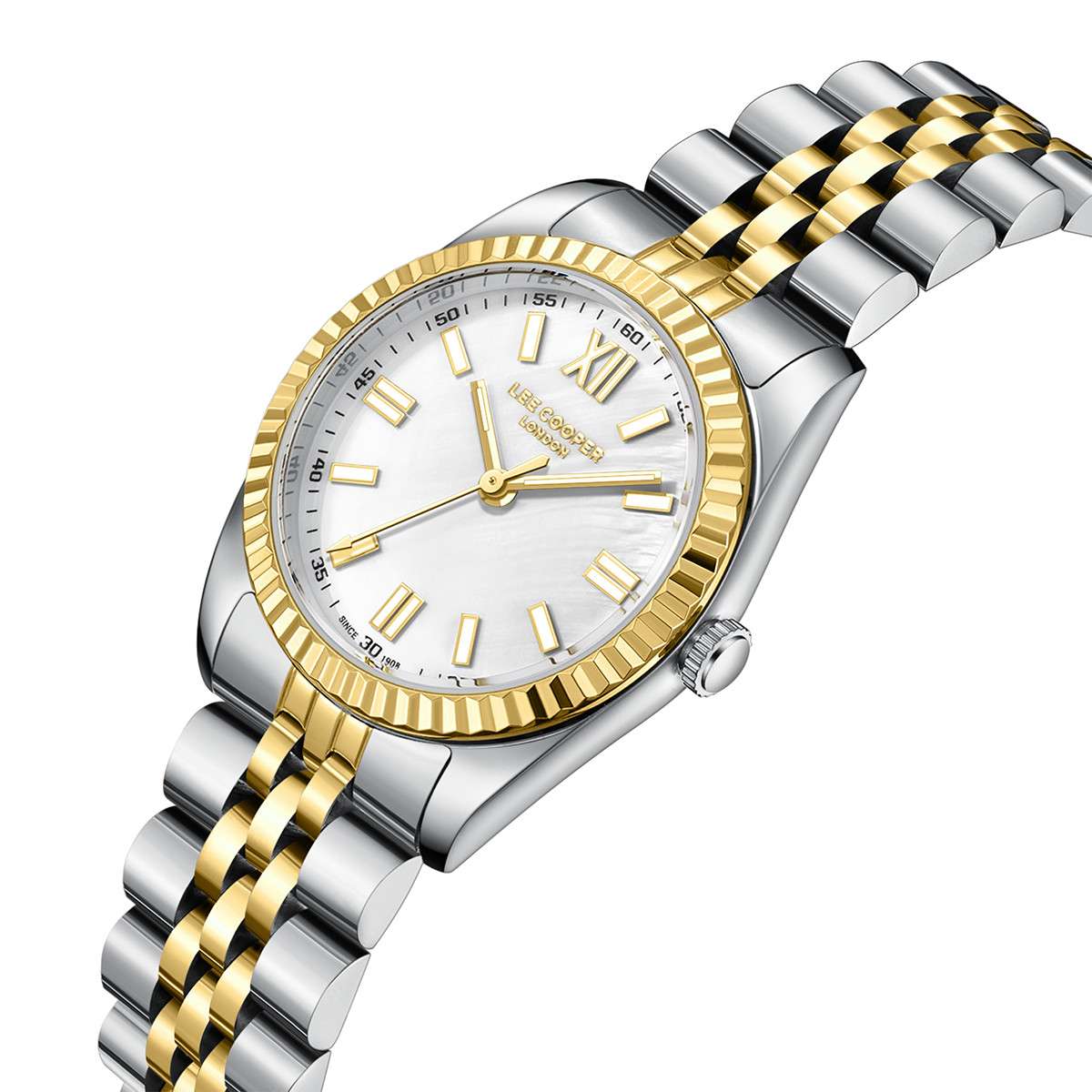 Γυναικείο ρολόι Lee Cooper LC08303.220 με δίχρωμο μπρασελέ και φίλντισι καντράν