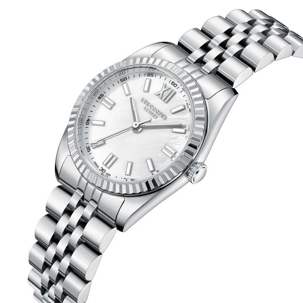Γυναικείο ρολόι Lee Cooper LC08303.320 με ασημί μπρασελέ και φίλντισι καντράν