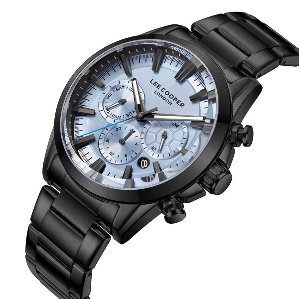 Ανδρικό ρολόι Lee Cooper LC08305.600 με ανθρακί μπρασελέ και μπλε καντράν