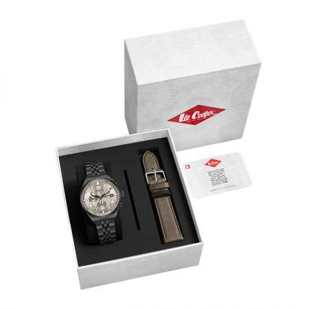 Ανδρικό ρολόι Lee Cooper LC08318.060 με ανθρακί μπρασελέ και καφέ καντράν