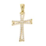 Χρυσός λουστρέ σταυρός Κ9 διάτρητος διακοσμημένος με λευκά ζιργκόν
