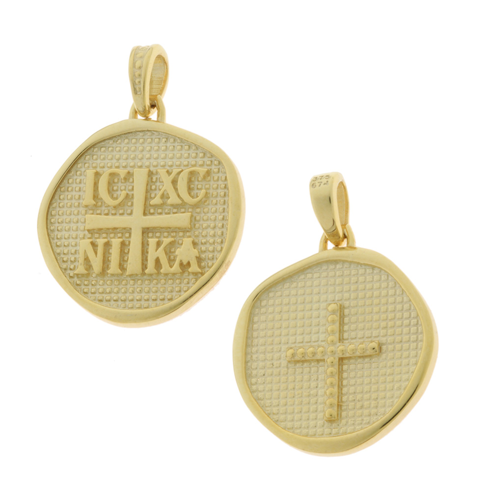 3kr.02.d570p Διπλής όψης Κωνσταντινάτο ICXCNIKA κρεμαστό από χρυσό 9Κ