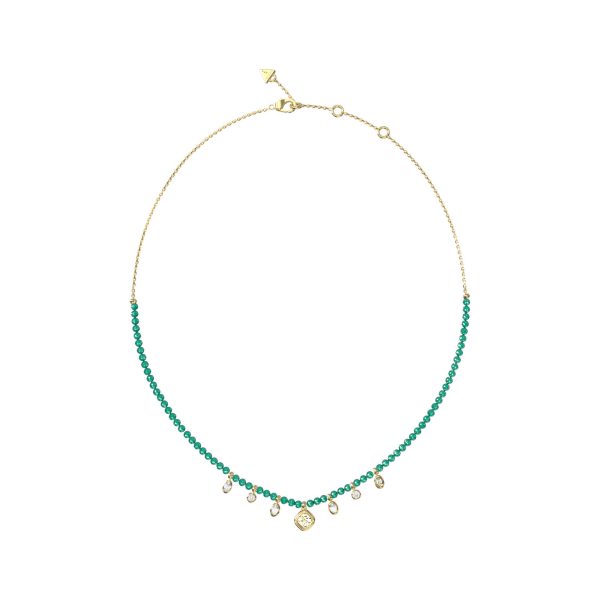 GUESS STEEL JAIPUR SPLENDOR JUBN06144JWYGGNT/U Κολιέ Χρυσό Με Πράσινες Χάντρες Και Κρεμαστά Τσαρμ