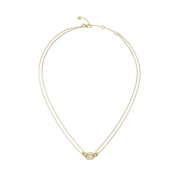 GUESS STEEL MARINA JUBN06220JWYGT/U Κολιέ Χρυσό Με Διπλή Αλυσίδα Με Σχέδιο Με Πέτρες