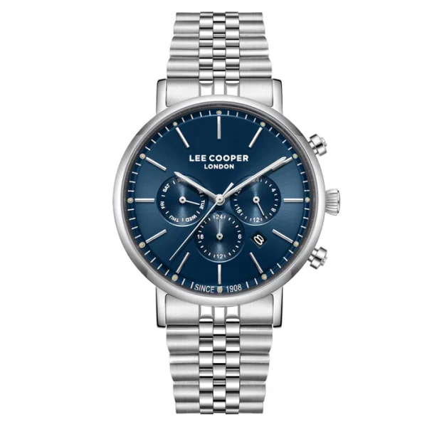 Ανδρικό ρολόι Lee Cooper LC08372.390 με ασημί μπρασελέ και μπλε καντράν