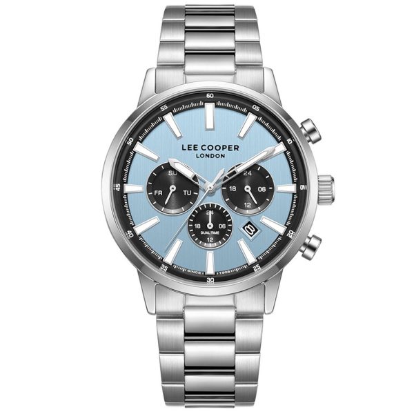Ανδρικό ρολόι Lee Cooper LC08382.300 με ασημί μπρασελέ και μπλε καντράν
