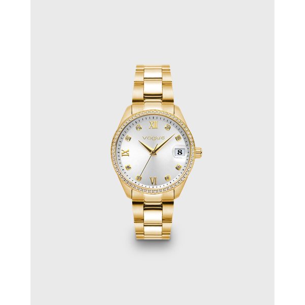Γυναικείο ρολόι VOGUE REINA MEDIUM 2020614244 με χρυσό μπρασελέ, ασημί καντράν και λευκά ζιργκόν