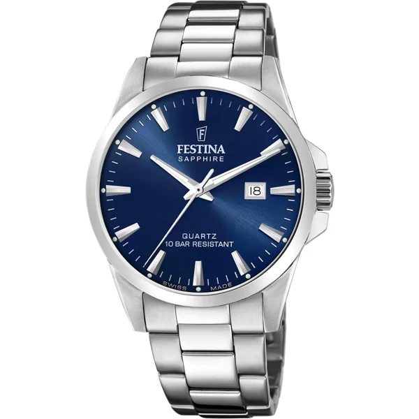 Ρολόι Festina F20024/3 ελβετικό με λευκό μπρασελέ και μπλε καντράν