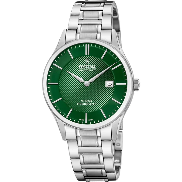 Ρολόι Festina F20067/5 ελβετικό με λευκό μπρασελέ και πράσινο καντράν