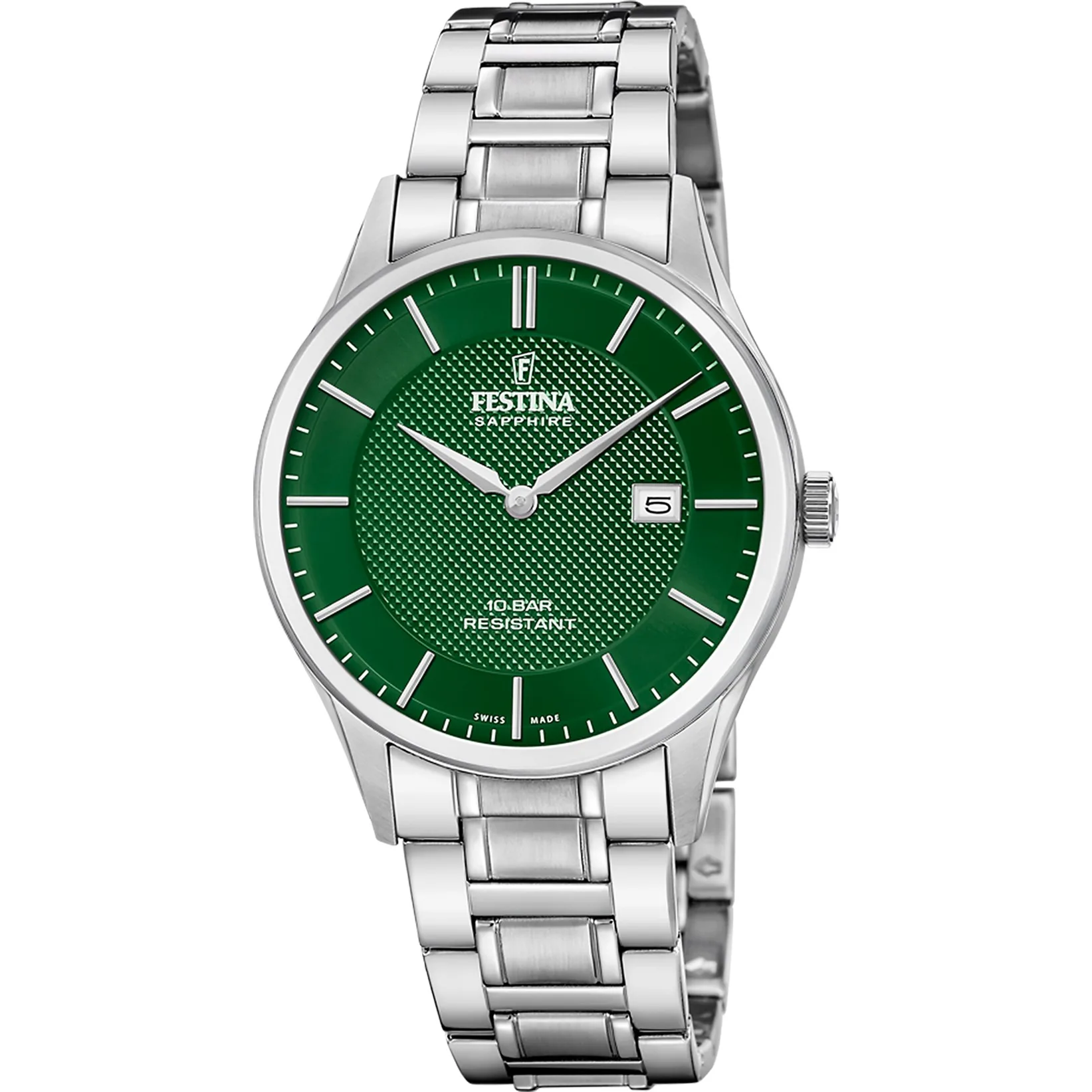 f20067_5 Ρολόι Festina F20067/5 ελβετικό με λευκό μπρασελέ και πράσινο καντράν