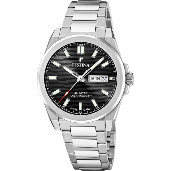 Ρολόι Festina F20073/5 ελβετικό με λευκό μπρασελέ και μαύρο καντράν