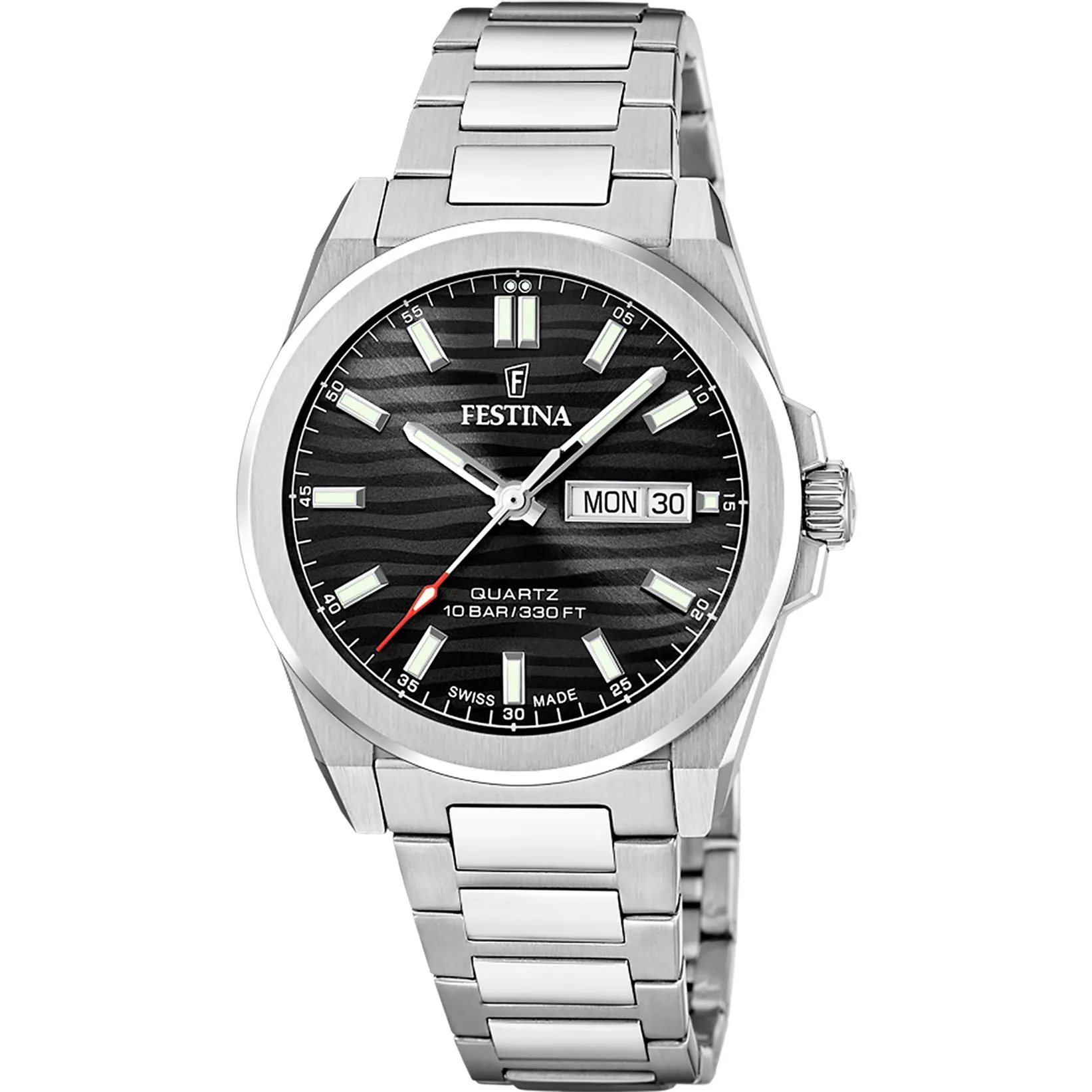 f20073_5 Ρολόι Festina F20073/5 ελβετικό με λευκό μπρασελέ και μαύρο καντράν