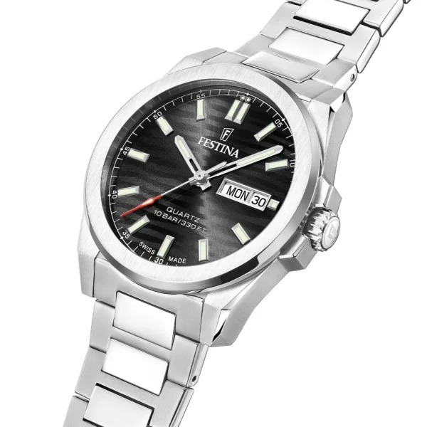 Ρολόι Festina F20073/5 ελβετικό με λευκό μπρασελέ και μαύρο καντράν