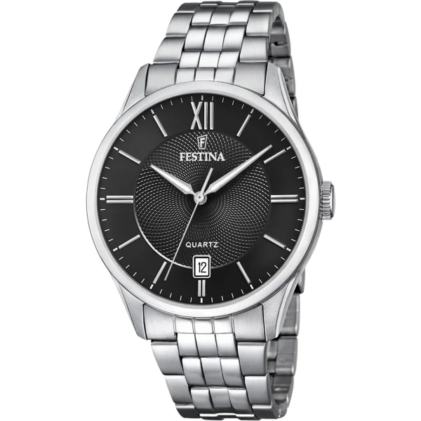 Ρολόι Festina F20425/3 από ανοξείδωτο ατσάλι με ημερομηνία και μαύρο καντράν