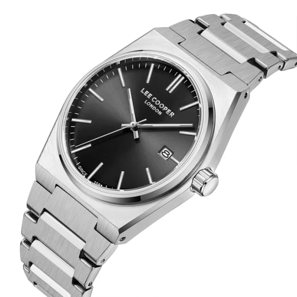 Ανδρικό ρολόι Lee Cooper LC08196.350 με ασημί μπρασελέ και μαύρο καντράν