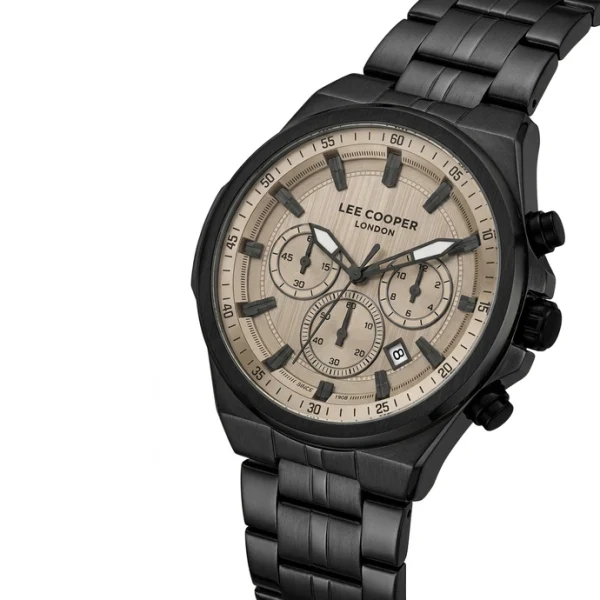 Ανδρικό ρολόι Lee Cooper LC08273.060 με ανθρακί μπρασελέ και μπεζ καντράν