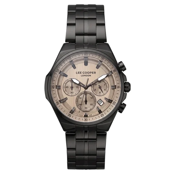 Ανδρικό ρολόι Lee Cooper LC08273.060 με ανθρακί μπρασελέ και μπεζ καντράν